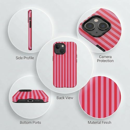 Soft TPU Bumper & Hard PC Back Phone case for iPhone 13 Red | Dual Layer, Drop Protection, Cute Red Striped, Matte Comfort Grip, for Women - size: iPhone 13