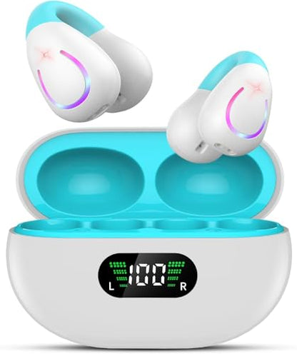 AI Language Translation Real Time Open Ear Bone Conduction Headphones, Bluetooth Clip On Earbuds Comfort with Digital Display Charging Case Sport Earphones for Running Fitness Exercise