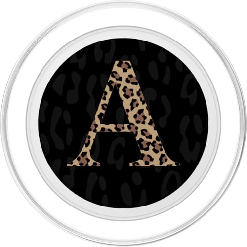 Black Leopard Print Cute Initial Letter A Monogram For Women PopSockets PopGrip for MagSafe - style: Magnetic PopGrip