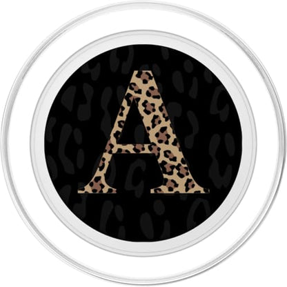 Black Leopard Print Cute Initial Letter A Monogram For Women PopSockets PopGrip for MagSafe - style: Magnetic PopGrip