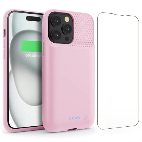 Feob Battery Case for iPhone 15Pro (6.1Inch), Real 7500mAh Ultra Slim Portable & 15W Fast Charging, Rechargeable Protective Extended Charger Case Cover Only for iPhone 15Pro Charging Case-Pink - color: Pink