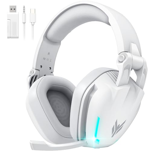 BENGOO G1 60H Wireless Gaming Headset with RGB Lights & Mic for PS5 PS4 PC - color: White