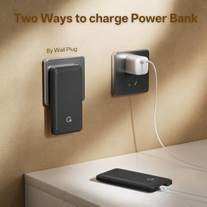 Brand Q Portable Charger with Built-in Cables and AC Wall Plug,Slim USB C Travel Essential Power Bank 10000mAh,External Battery Pack Compatible with iPhone,Samsung,Tablet and All Smart Phones - color: Black