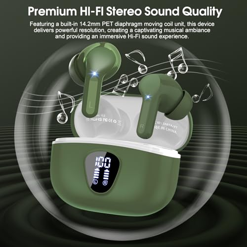 BESNOOW I53 ENC Wireless Earbuds Bluetooth 5.4 HiFi Stereo in Ear Ear Buds - color: Green