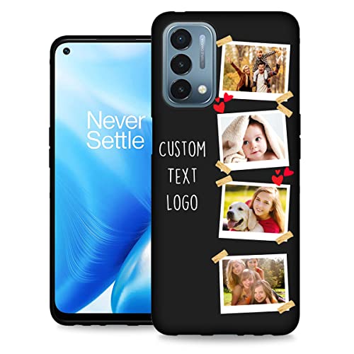 Custom Phone Case for OnePlus Nord N200 5G Multi-Picture Collage Name, Customized Personalized Phone Cover Anti-Scratch Soft Protective TPU Black Thin Cases 6.49-inch - color: Black 03 - Sticker, 4 Photos Text