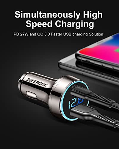 SUPERONE Pure Copper USB C Car Charger, 45W Dual Port Fast Charger