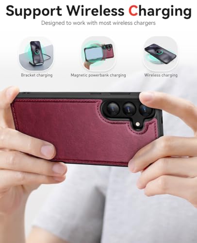 OCASE for Samsung Galaxy S25 Detachable Wallet Case, Burgundy | 2-in-1, Card Holder, RFID Blocking, Stand, Wrist Strap, Shockproof, Wireless Charging, Magnetic, PU Leather Flip Phone Cover - color: Burgundy, size: Samsung Galaxy S25