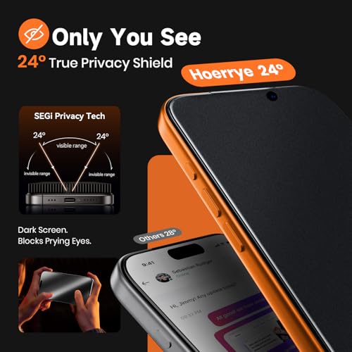 Hoerrye Matte Privacy Screen Protector for iPhone 17 Pro Max - 24° Anti Spy