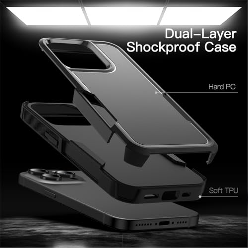 JETech Rugged Case for iPhone 15 Pro Max, Black | Dual-Layer Protection, Heavy-Duty Shockproof Design, Matte Finish
