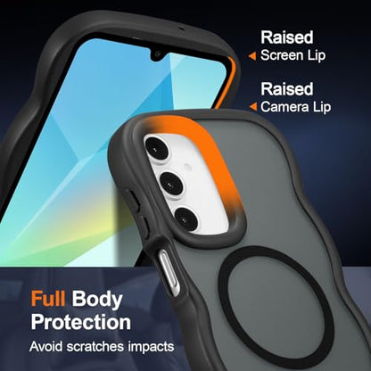 UEEBAI Magnetic for Samsung Galaxy A16 4G/5G Case, Compatible with MagSafe, Transparent Clear Wave Frame Design Soft Edge Cover Matte Shockproof Phone Case- Black - color: Black, size: Samsung Galaxy A16 4G/5G
