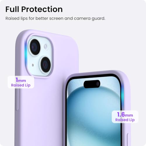 ORNARTO Compatible with iPhone 15 Case 6.1, Slim Liquid Silicone 3 Layers Full Covered Soft Gel Rubber Phone Case, Anti-Scratch Shockproof Protective Cover 6.1 Inch, Pastel Lilac - color: Pastel Lilac