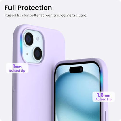ORNARTO Compatible with iPhone 15 Case 6.1, Slim Liquid Silicone 3 Layers Full Covered Soft Gel Rubber Phone Case, Anti-Scratch Shockproof Protective Cover 6.1 Inch, Pastel Lilac - color: Pastel Lilac