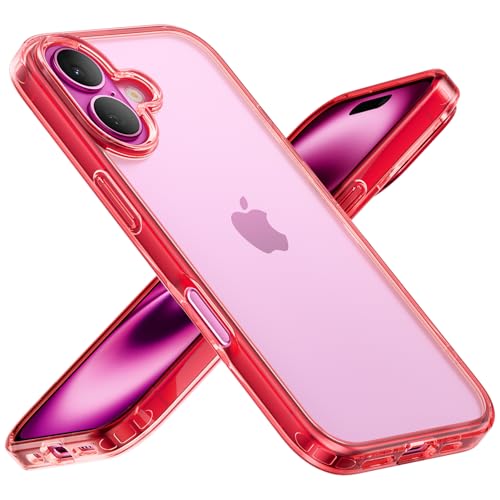 Mobnano for iPhone 16 Case, Protective Shockproof Bumpers [Not Yellowing] Anti-Scratch Transparent Slim Hard PC Back Soft TPU Frame Cover for Men Women - Red - color: Red