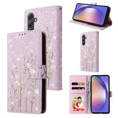 UEEBAI Wallet Case for Samsung Galaxy A56 5G, PU Leather Phone Cover Kickstand RFID Blocking Flip Case Card Slots Wrist Strap Relief Engraved Pattern Magnetic Closure Folio Cover - Pansy - color: Pansy, size: Samsung Galaxy A56 5G