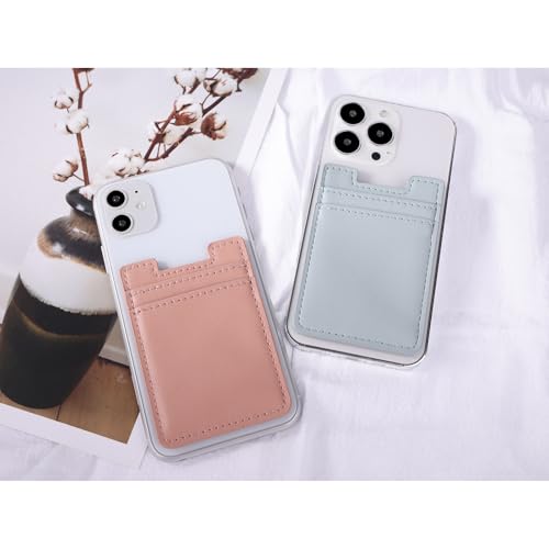 Phone Card Holder Stick on,2Pack Phone Wallet for Back of Phone Case, Leather Credit Card Holder for Cell Phone Sticky Wallet RFID Double Pocket Sticker for iPhone, Android, Samsung-Pink,Blue - color: Pink,Blue