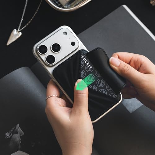 VULKIT Credit Card Holder for Phone case, Slim Adhesive Phone Wallet Stick On for Men & Women, Compatible with Most Cell Phones, Black - color: Black