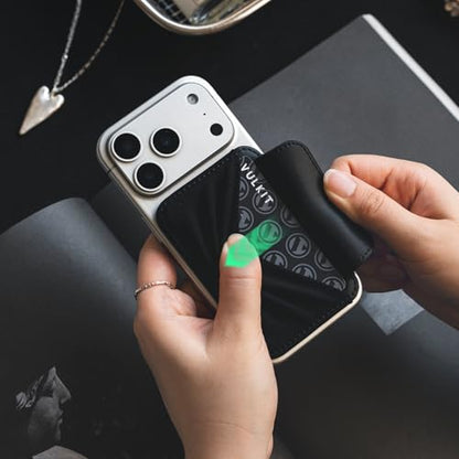 VULKIT Credit Card Holder for Phone case, Slim Adhesive Phone Wallet Stick On for Men & Women, Compatible with Most Cell Phones, Black - color: Black