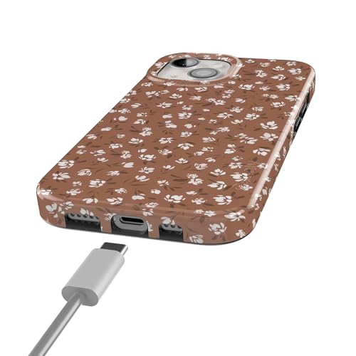 Casely iPhone 15 Plus Case | Mocha Meadow | Tiny Flowers | Compatible with MagSafe | Classic Ultra Slim Design - color: Mocha Meadow | Tiny Flowers