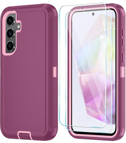 Qinmay Phone Case for Samsung Galaxy A37 5G Case with HD Screen Protector, Heavy Duty Shockproof & Dropproof 3-Layer Cover Phone Case for Galaxy A37,WineRedPink - color: WineRedPink