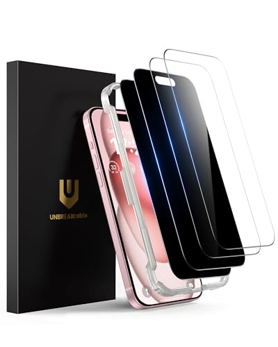 UNBREAKcable 4PCS Screen Protector for iPhone 15 Plus - 2 Privacy Tempered Glass+ 2 Clear Glass Double Shatterproof [Installation Frame] [9H Hardness] [Case Friendly] Anti-Scratch iPhone 6.7 inch - size: iPhone 15 Plus