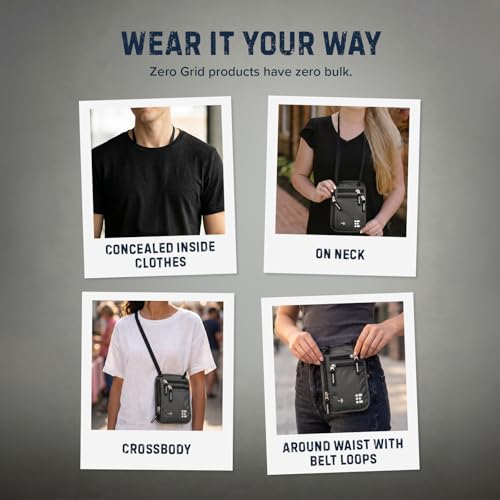 Zero Grid RFID Travel Neck Wallet, Large Passport Holder, Dark Grey - color: Dark Grey, size: Solo/Couple
