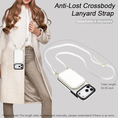 Bocasal Crossbody Wallet Case Card Holder for iPhone 17 Pro Max White | RFID Blocking PU Leather Zipper Handbag Purse, Kickstand Flip Folio Case with Card Slots Holder Wrist Strap Lanyard 6.9 Inch - color: White