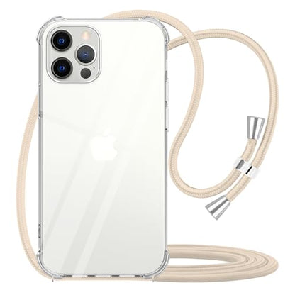 for iPhone 12 Pro Max Crossbody Case Clear Wearable Adjustable Shoulder Neck Lanyard Strap Cover Women Girls Soft Slim Protective Hanging Phone Mobile Case for iPhone 12 Pro Max - Beige - size: for iPhone 12 Pro Max