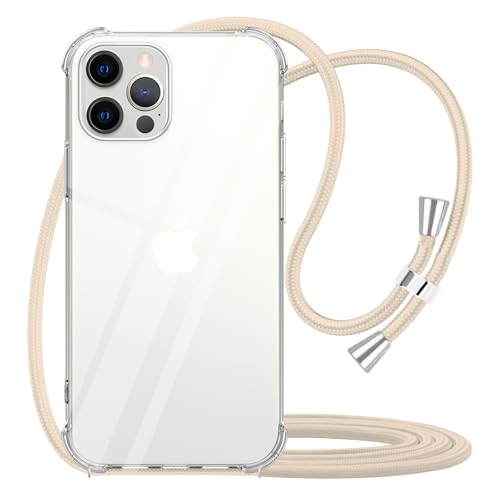 for iPhone 12 Pro Max Crossbody Case Clear Wearable Adjustable Shoulder Neck Lanyard Strap Cover Women Girls Soft Slim Protective Hanging Phone Mobile Case for iPhone 12 Pro Max - Beige - size: for iPhone 12 Pro Max