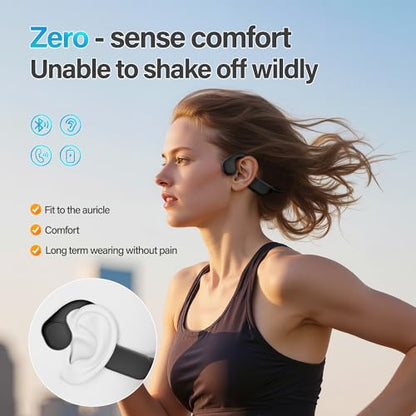 Bone Conduction Headphones - Bluetooth 5.4 Wireless Open-Ear Headphones with Microphone, IPX5 Sweatproof Running Headset, 12Hrs Battery Life for Cycling, Hiking, Workout & Sports (Black)