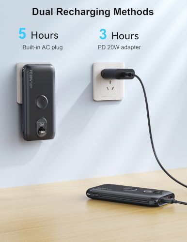 Portable Charger 10000mAh 20W, Wall Plug, 2 Cables, iWatch Charging - color: Cosmic Black
