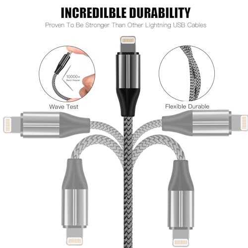 FEEL2NICE iPhone Charger Cable (3 Pack 6 Foot), [MFi Certified] 6 Feet Nylon Braided Lightning Cable, iPhone Charging Cord USB Cable Compatible with iPhone 11/Pro/X/Xs Max/XR/8 Plus /7 Plus/6/ iPad