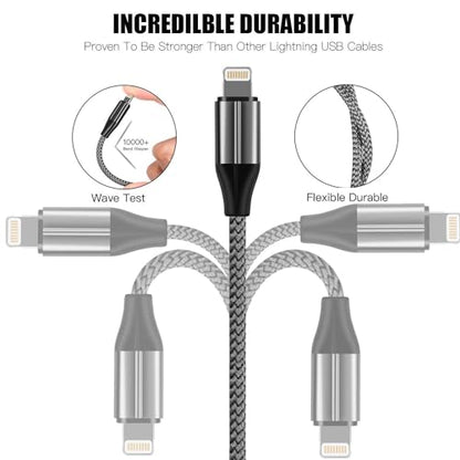 FEEL2NICE iPhone Charger Cable (3 Pack 6 Foot), [MFi Certified] 6 Feet Nylon Braided Lightning Cable, iPhone Charging Cord USB Cable Compatible with iPhone 11/Pro/X/Xs Max/XR/8 Plus /7 Plus/6/ iPad