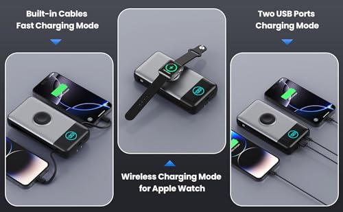 Portable Charger for iPhone, 40800mAh Power Bank with Built-in Cables & AC Wall Plug, All in One 5 Outputs USB C Fast Charging External Battery Pack for iPhone 17/16/15/14, Android, Travel Essential - color: Black