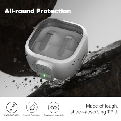 for Samsung Galaxy Buds 4/Buds 4 Pro Case (2026) with Secure Safety Lock Clip,Shockproof Scratch-Resistant TPU Transparent Soft Shell Protective Cover Accessories with Carabiner/Cleaning Kit(White) - color: White