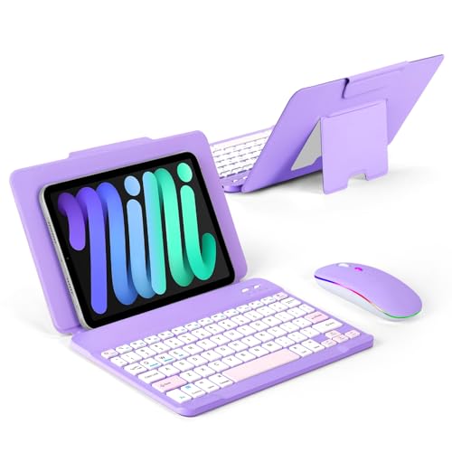EAMPANG Universal Bluetooth Keyboard and Case for Tablet/Phone/Laptop | Wireless Portable Slim Keypad and Mice Rechargeable with Adjustable Bracket for iPad A16/Mini/Air/iPhone/Galaxy Z Fold Purple - color: Purple