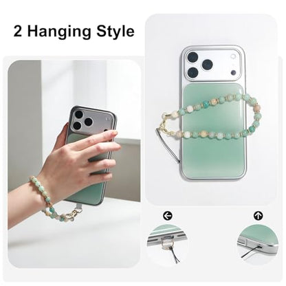 TEAMOLA Natural Stone Phone Charm - Crystal Phone Beaded Wrist Strap - color: Green & Blue