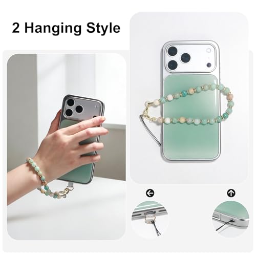 TEAMOLA Natural Stone Phone Charm - Crystal Phone Beaded Wrist Strap - color: Green & Blue