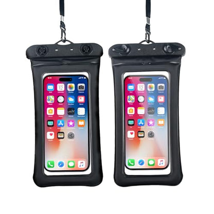[2 Pack] Waterproof Phone Pouch, Cellphone Dry Bag for iPhone 16 15 14 13 12 Pro Max and Galaxy S24 S23 S22 IPX8 Outdoor Sports Case (Black)