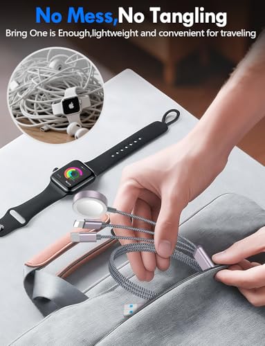 2Pack Travel Essentials for Apple Watch Charger,3-in-2 Multi Charging Cable - color: Gray, size: 2Pack-4FT