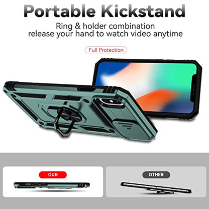 for iPhone XS Max Case with Camera Lens Cover Screen Protector, Dual Layer Military Grade Drop Protection Magnetic Ring Holder Kickstand Protective Phone Case for iPhone XS Max 6.5 inch (Dark Green) - color: Dark Green Military-Grade 2nd gen