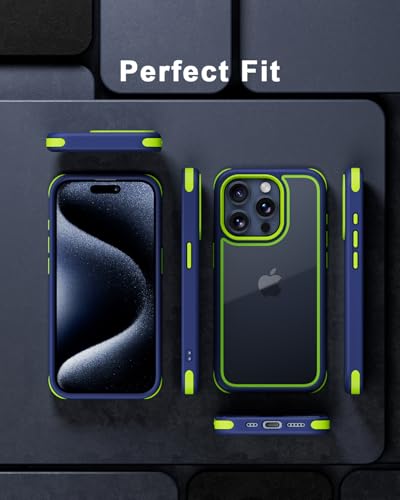 Mobnano Compatible with iPhone 15 Pro Max Case, with Multicolor Protective Shockproof Bumpers, Crystal Clear Back Not Yellowing Anti-Scratch Hard PC Back & Soft Silicone TPU Frame Cover - Blue/Green - color: Blue/Green, size: iPhone 15 Pro Max
