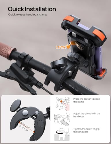 Aomiker Bike Motorcycle Phone Holder Mount - [2025 Quick Release] Bike Phone Holder Handlebar Clamp, Bicycle Scooter Phone Clip for iPhone 15 14 13 12 11 Pro Max Plus Mini, 4.7-6.8" Smartphone - color: Upgraded - Orange