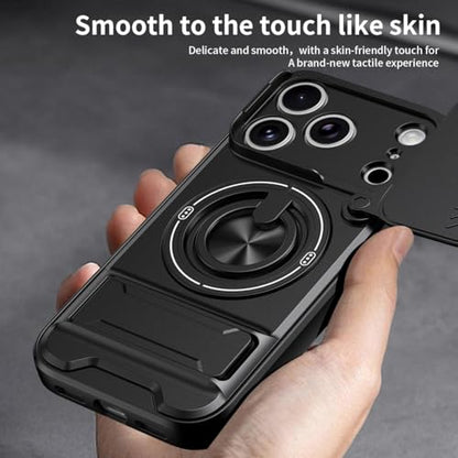 Dssairo for iPhone 17 Pro Max case with 360°Rotation Magnetic Ring Compatible with MagSafe Slide Camera Cover Foldable Stand Military-Grade Shockproof Protective case (Black, iPhone 17 Pro Max) - color: Black, size: iPhone 17 Pro Max