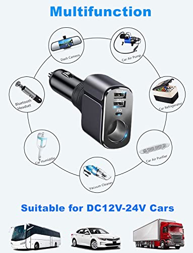 4 in 1 USB C Car Charger Adapter, 210W Multi USB Cigarette Lighter Adapter