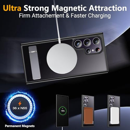 SPIDERCASE Samsung Galaxy S24 Ultra Case with Invisible Kickstand, Magnetic, Shockproof, Slim, Black - color: Black