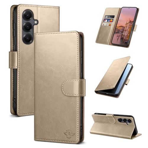Wallet Case for Samsung Galaxy S25 Plus, Golden | RFID-Blocking Card Holder, Kickstand, Magnetic Closure, PU Leather Folio Flip Cover, Protective Women Men Cases - color: Golden, size: Samsung Galaxy S25 Plus