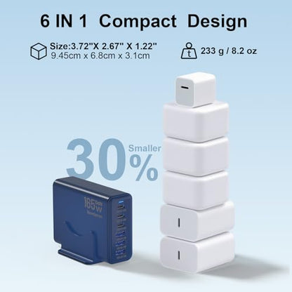 165W Charging Station, 6 Port Desktop Charger, 3 Ports 40W Blue - color: Deep Blue