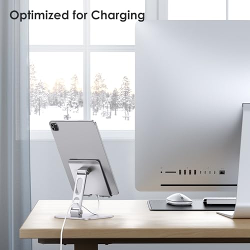 OMOTON T5 Foldable Tablet Stand, Heavy Adjustable Holder for iPad, Silver - color: silver