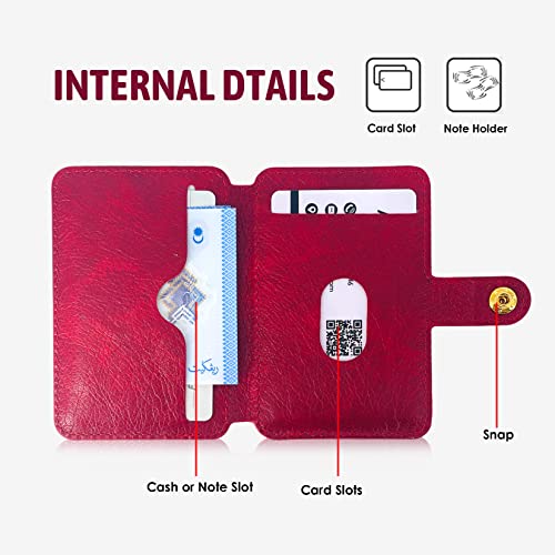 Credit Card Holder,Phone Wallet Stick on with Snap Closure Adhesive - color: Red