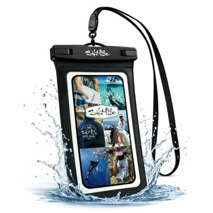 Salt Life Waterproof Phone Bag Sleeve – IPX8 100% Waterproof Protection, Universal Phone Pouch with Touchscreen Clear Window, Secure Seal Closure & Lanyard for Beach, Pool, Kayak & Travel (Black) - color: Black